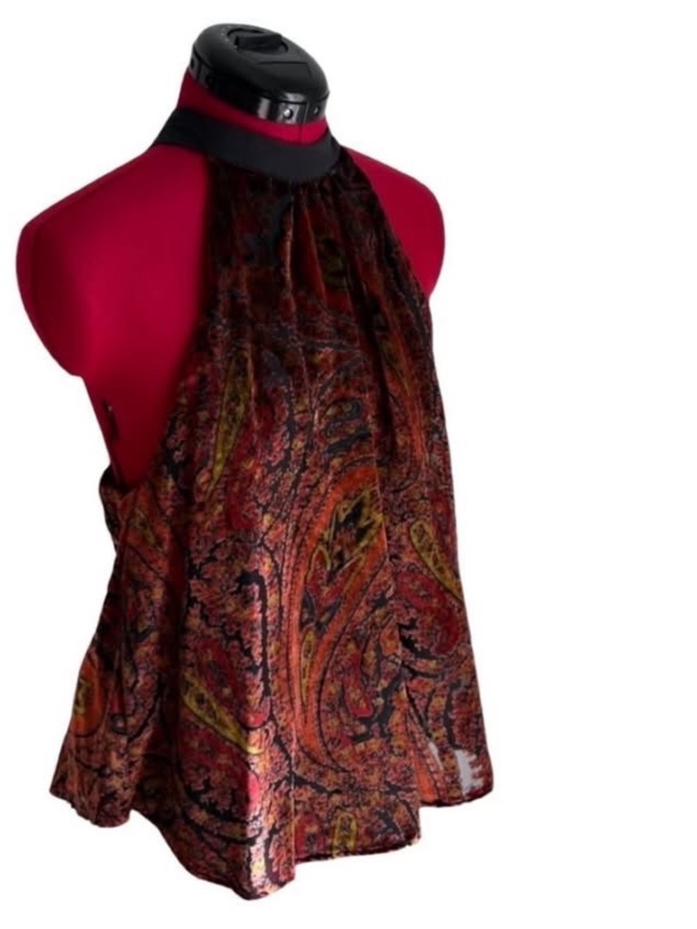 Free People Velvet Paisley Halter Top Cami Tank Blouse Shirt Sleeveless Tie Back - Picture 3 of 8